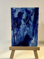 ACEO Original Abstract Acrylic Paint Pour On Paper 2.5 X3.5 “ bluebirds”