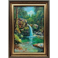 Summer nature Oil painting Original art Waterfall 6 x 4 inches