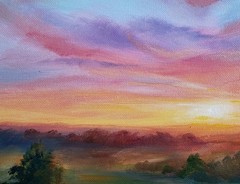 Original Oil Painting Sunrise Landscape 12×16 Canvas Country Road Wall Art