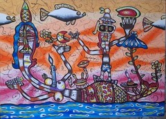 Acrylic/oil /Canvas by Guillermo.socarras cuban Art 125×90 Cm T: Fiesta Marina“