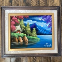 Mexican Velvet Painting Seaside Landscape Signed Garcia 11 x 13