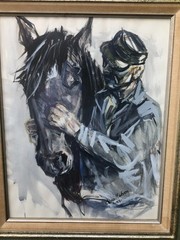 MAHON Original HORSE TRAINER MODERN ABSTRACT 1970s IMPRESSIONIST WATERCOLOR