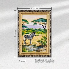 Zebra Oil Painting Safari Wildlife Landscape Framed Original Animal Art 4×6