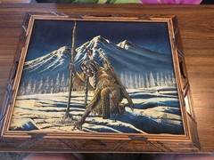 Vtg Indian Velvet Painting Made In Mexico Mountains Majesty Tracking