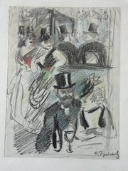 Konstantin Rudakov (1891–1949) Original Signed Color Drawing “French Cafe Scene”