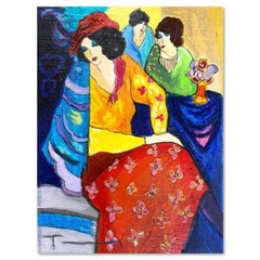 Itzchak Tarkay (1935-2012) „Blue Mood“ Mixed Media Over Paint on Wood Signed