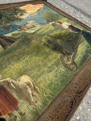 Large Antique Original Oil ? Tapestry Painting Farm Landscape 43”Wx30”Tall