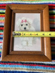 Original Oil Painting Maltese Dog Pink Bow Signed Framed Certified Authentic