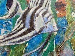Vintage Original Oil Painting Assemblage Art Underwater Fish Sea Ocean Aquarium