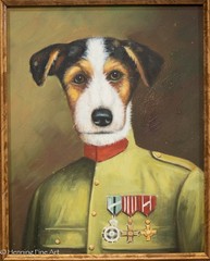 Vintage Dog Portrait Oil Painting Jack Russell Terrier in Military Uniform 15×13
