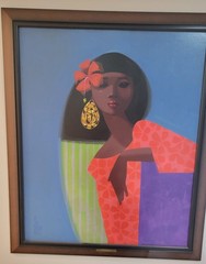 Nicolas Piquer Modern Portrait Woman Framed Signed Oil Painting, 24 x 20 inches