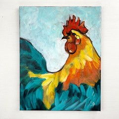 Original Rooster Painting | Modern Kitchen Wall Decor | 11×14 Acrylic on Canvas