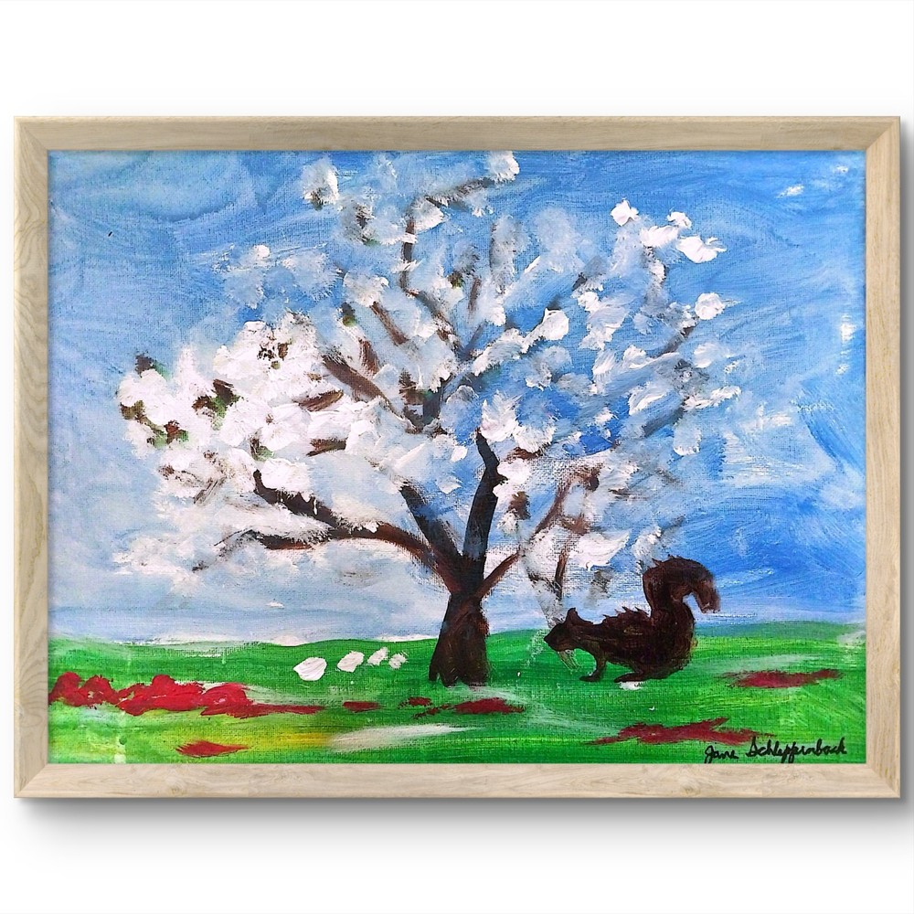 Cherry Tree Squirrel Modern Original Signed Wall Art Canvas Acrylic 11×14 BACH
