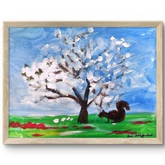 Cherry Tree Squirrel Modern Original Signed Wall Art Canvas Acrylic 11×14 BACH