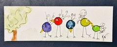 Karen Neilson Watercolor Signed Original bookmark. Whimsical birds.