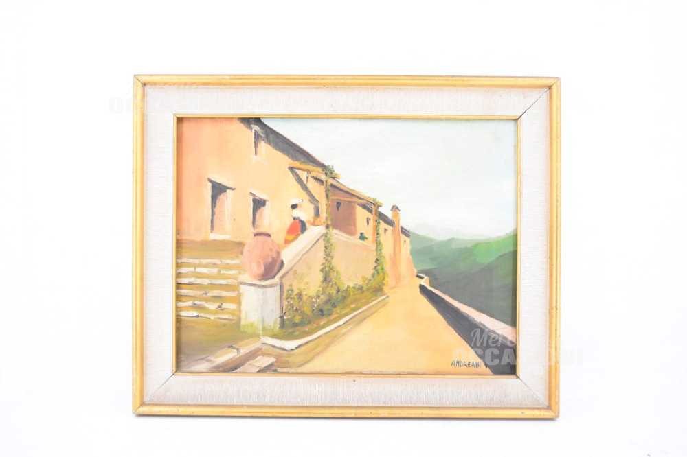 Andreani Painted Canvas Artwork Corner View House Scene 48×38 Cm