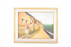 Andreani Painted Canvas Artwork Corner View House Scene 48×38 Cm