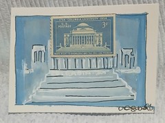 Postal Whimsy Columbia University 3c Stamp ACEO OOAK Watercolor Architecture
