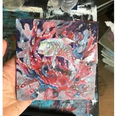 Koi Original Fish Painting Art surrealist fantasy Nature artwork Artettina USA