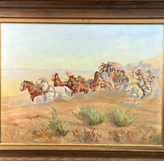 Vintage Western Stagecoach Oil Painting COPY of Berninghaus Signed Goode READ