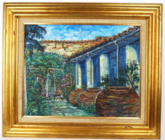 Original Hecto Vidal Oil Painting Tinajones, Colonial Patio Camaguey, Cuba 20×16