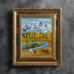 Grand Teton Oil Painting Autumn Mountains Original Wall Art Yellowstone National