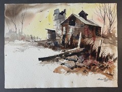 Original Signed Richard OCH Watercolor Farmhouse Landscape Painting 30×22