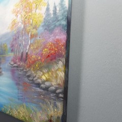Autumn River Landscape Oil Painting Original Nature Wall Art Canvas Decor 10×10