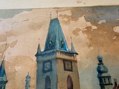 Antique 1918 Rolf Werner Signed Watercolor Painting Old Town Square Prague