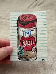ACEO Original Watercolor Pantry Still Life Basil Spice by Mar Ever Art 2.5×3.5
