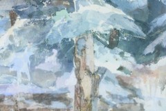 Large Winter Scene Church Mountains Watercolor Painting Signed Illegible 97