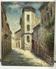 Original European Street Scene Town Signed Oil Painting