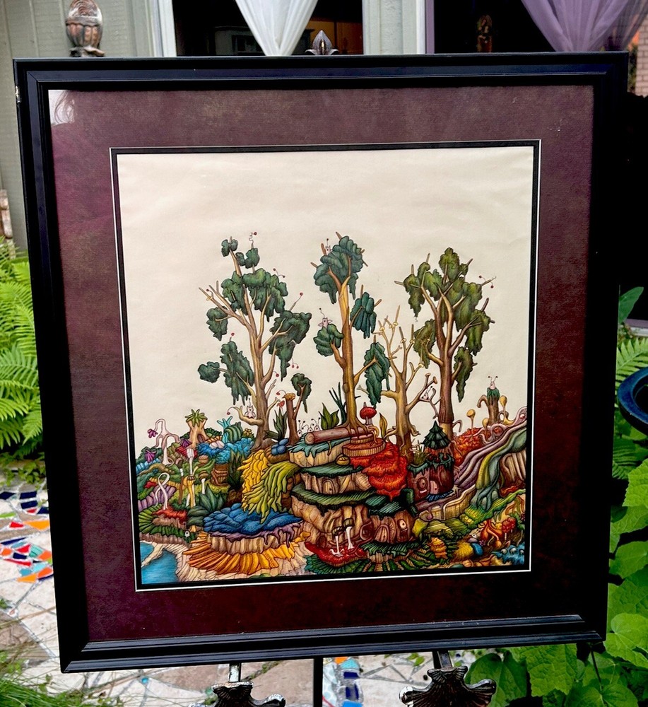 Original Oil Pastel Fantasy Landscape Donna Crotchett 1980 Signed Matted/Framed