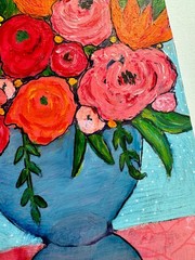 Abstract Flower Acrylic Painting: Colorful Floral Art on Hard Board – Fine Art