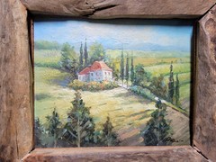 Hungryartist – Fine oil painting of Tuscany villas in an unique old wood frame