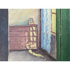 1935 Signed Oil Painting Scandinavian Interior Scene Framed 30×22.5