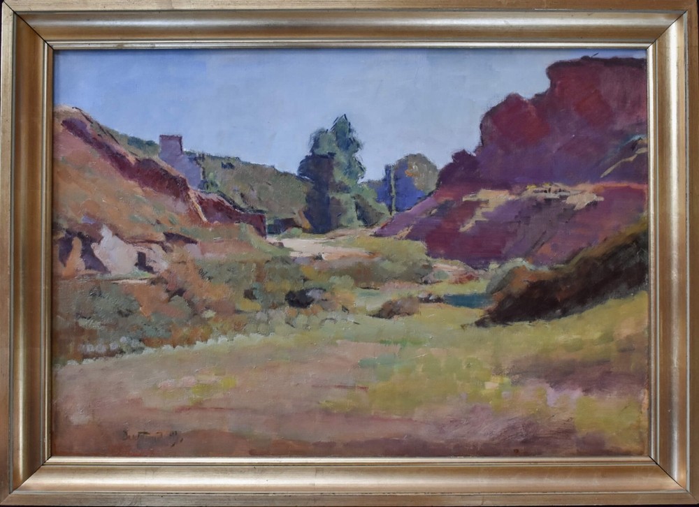 1930s French Brittany Farm Landscape Oil Painting Signed Bertrand Py Salon Paris