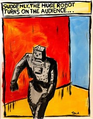 Original 11×14 Acrylic Canvas Retro Robot Comic Book Pop Art Sci-Fi Painting