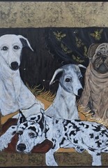 Dogs Painting Oil on Board Signed and Framed 36″x 36″ Artist Roxy Pug Great Dane