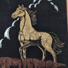 VTG Black Velvet Painting Horse on Cliff Kitsch Pro Framed Wall Art 21.5×25.5
