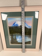 Original Framed Oil Painting Mountain Lake Landscape Mt. Rainer? 22.5″x19.5″
