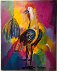 JHOSY JIMENEZ 1961 ACRYLIC PAINTING CANVAS 2011 SIGNED TITLED ROOSTER DOMINICAN