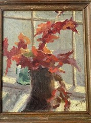 RUTH SEGAL PAINTING AMERICAN NEW YORK STILL LIFE WINDOW VIEW ANTIQUE LISTED OIL