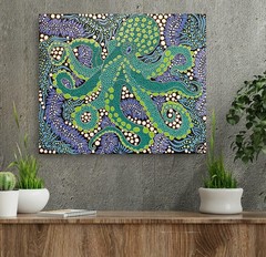 Original Octopus Painting Sea Animals Art Nautical Coastal Seascape 24*20 in