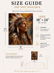 Original Hand Painted Native American Chief Portrait Canvas Wall Art 18×24