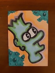 Original PAINTING ACEO Bart Simpson Low Brow Cartoon Air Bubbles Shrooms Trippin