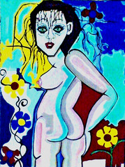Original painting partial nude woman impressionist art large 18x24x1 by pb