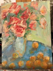 Original Painting pink rose Art Impressionistic Oil 10x 16 inch
