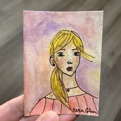 ACEO 3.5 x 2.5 Young Lady – Women Portrait Original Painting Artist Card 337-26