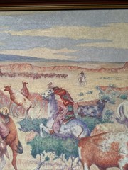 Antique Painting Cowboy Western Wrangler Cow Horse Large 1930’s Landscape Frese